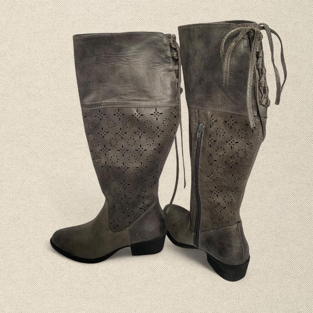 Charcoal Gray Boots with Tie and Eyelet Details sz 6 Not Rated